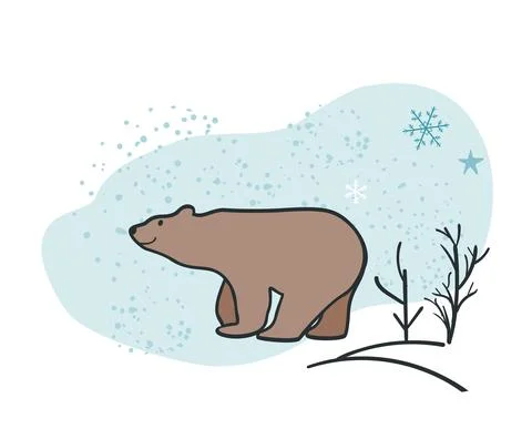 Brown bear walks throuth the winter forest. Christmas card Stock-Illustration