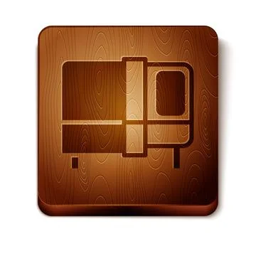 Brown Bed icon isolated on white background. Wooden square button. Vector Stock Illustration