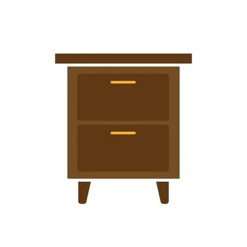 Brown Bedside table icon in flat design. Vector illustration. Stock Illustration