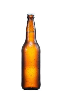 Brown beer bottle isolated without shadow on a white background mockup Stock Photos