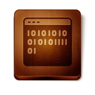 Brown Binary code icon isolated on white background. Wooden square button Stock Illustration