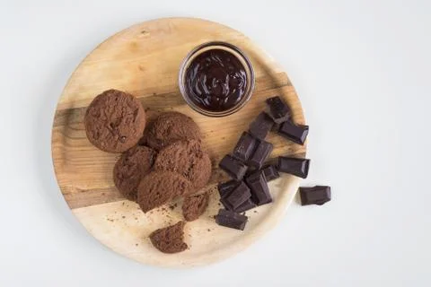 Brown biscuits with dark chocolate composition 스톡 사진