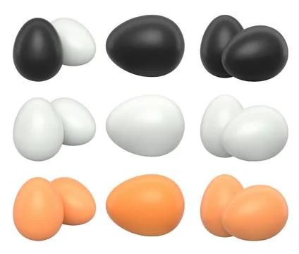 Brown, black and white eggs placed side by side isolated on white transparent Stock Illustration