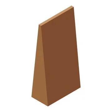 Brown blank paper bag packaging 3d isometric food shop retail icon Illustration