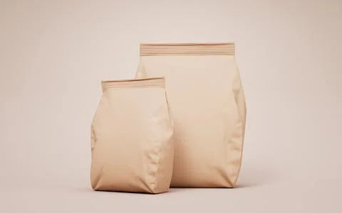 Brown blank paper package bag, 3d rendering. Stock Illustration