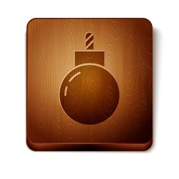 Brown Bomb ready to explode icon isolated on white background. Wooden square Stock Illustration