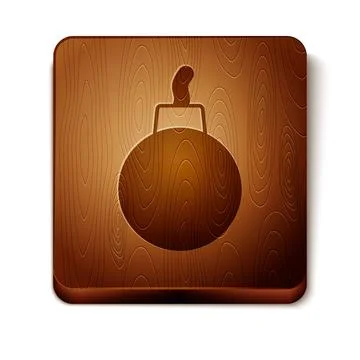 Brown Bomb ready to explode icon isolated on white background. Wooden square Stock Illustration