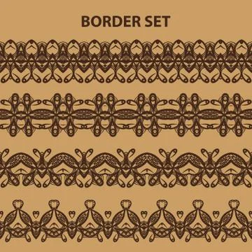 Brown Border Pattern Set 스톡 일러스트