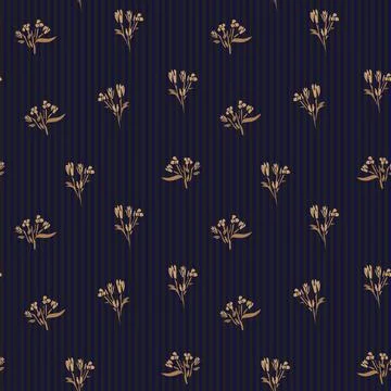 Brown Botanical Floral Seamless Pattern with striped Background 스톡 일러스트