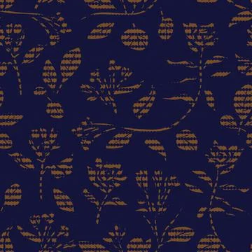 Brown Botanical Floral Seamless Pattern with striped Background 스톡 일러스트