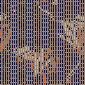 Brown Botanical Floral Seamless Pattern with striped Background 스톡 일러스트
