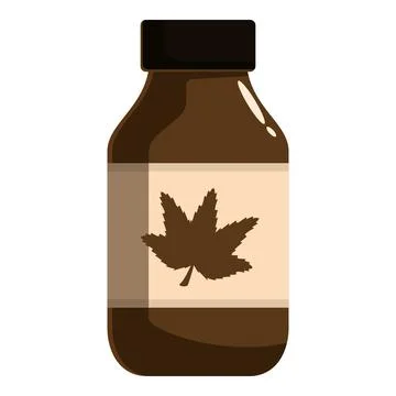 Brown bottle containing cannabis extract with a maple leaf logo Stock Illustration