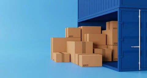 Brown box stacking and container box with copy space. Logistic and shipping b イラスト素材