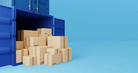 Brown box stacking and container box with copy space. Logistic and shipping b イラスト素材