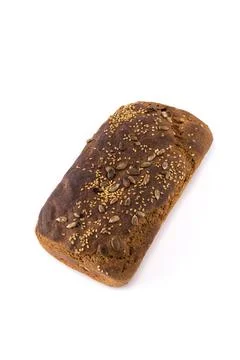 Brown bread on isolated white background. Top view. Flat lay. .rye bread Stock Photos