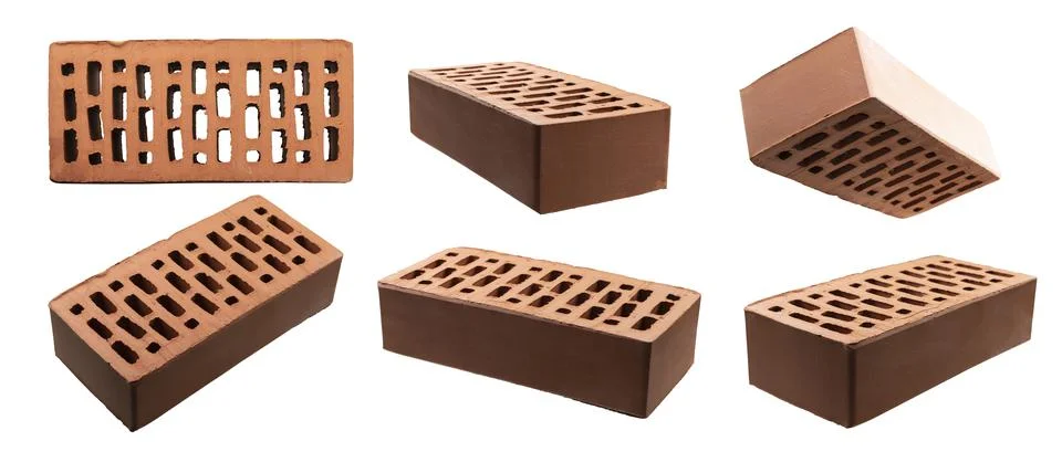 Brown brick in different angles on a white background 스톡 사진