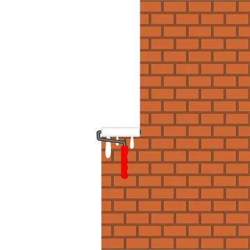 Brown brick wall painted with white paint roller. White background. Stock Illustration