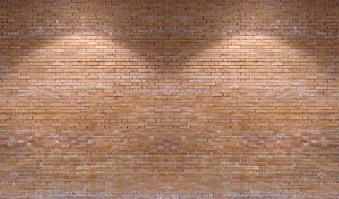 Brown brick wall pattern background with downlight. Stock Photos