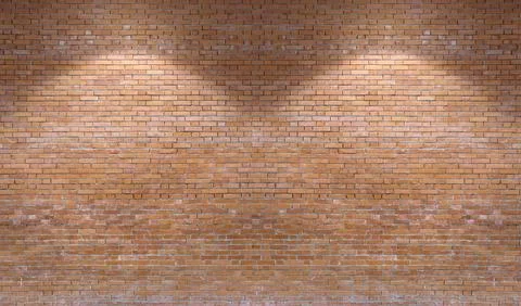 Brown brick wall pattern background with downlight. Stock Photos