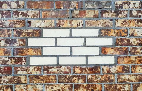 Brown brick wall white insert facade pattern texture backdrop Stock Photos