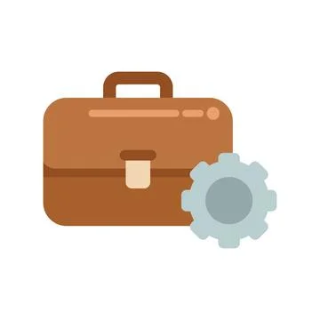 Brown briefcase standing next to a cogwheel representing work methodology Stock Illustration