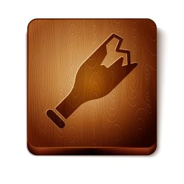 Brown Broken bottle as weapon icon isolated on white background. Wooden square 스톡 일러스트