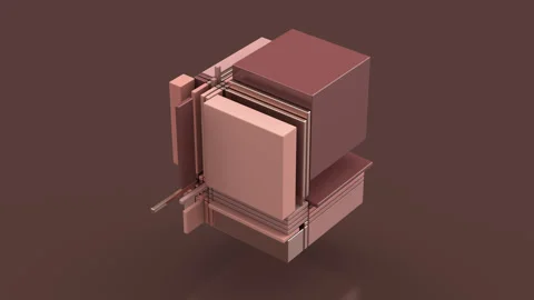 Brown broken cube. Glass, metallic, plastic rectangles. 3d render. Stock Footage 149079430