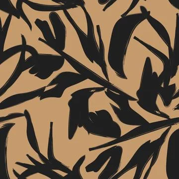 Brown Brushstroke Leaf seamless pattern design Ilustração Stock