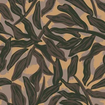 Brown Brushstroke Leaf seamless pattern design Stock Illustration