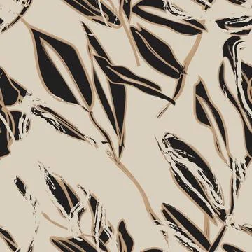 Brown Brushstroke Leaf seamless pattern design Stock Illustration