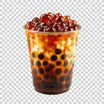 Brown Bubble Tea with Black Tapioca Pearls Close Up Stock Photos