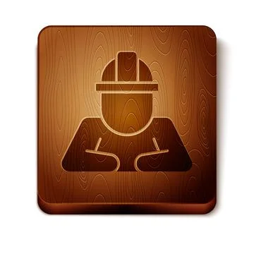 Brown Builder icon isolated on white background. Construction worker. Wooden Stock Illustration