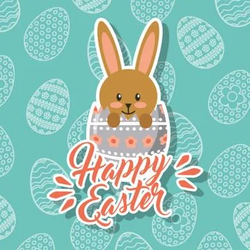 Brown bunny in broken egg happy easter Stock Illustration