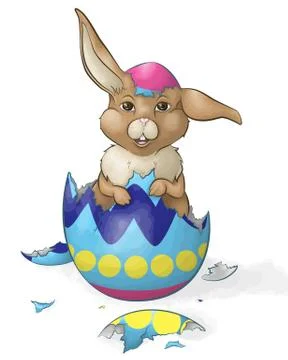 Brown Bunny Hatching from an Easter Egg Illustrazione stock