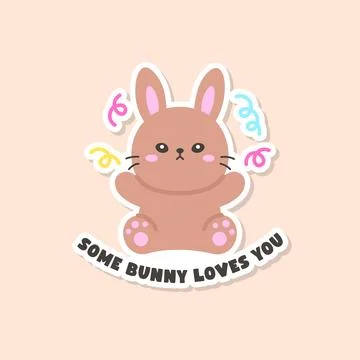 Brown Bunny Surrounded by Decorative Elements with Some Bunny Loves You Text Stock Illustration