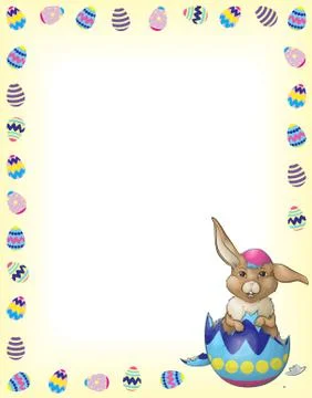 Brown Bunny on Yellow with an Easter Egg Boarder Illustrazione stock