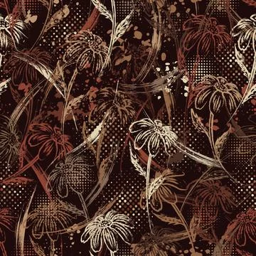 Brown camouflage pattern with chamomile flower Stock Illustration