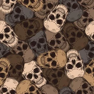 Brown camouflage pattern with human skulls. Stock Illustration