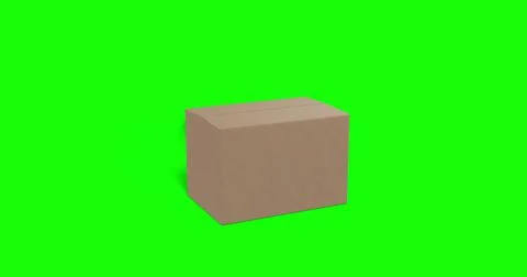 Brown carboard box moving quickly into into shot and opening on green screen Illustration
