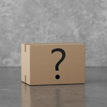 Brown Cardboard Box Package with Question Mark. 3d Rendering Stock Illustration