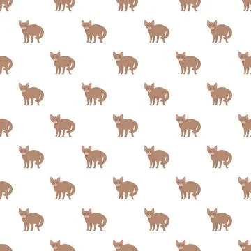 Brown cartoon cat seamless pattern on white background Stock Illustration