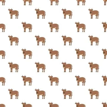Brown cartoon cow seamless pattern on white background Stock Illustration