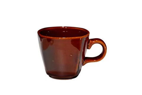 Brown ceramic mug on a white background Stockfoto's