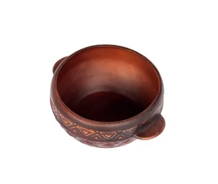 Brown ceramic rustic bowl isolated on white background Stock Photos