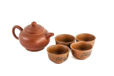 Brown ceramic tea set Stock Photos