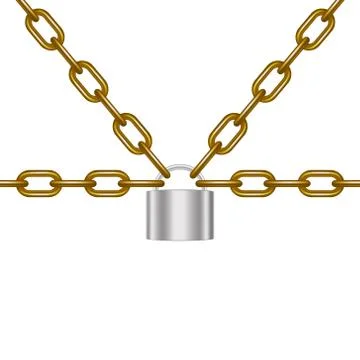 Brown chains locked by padlock in silver design Stock Illustration