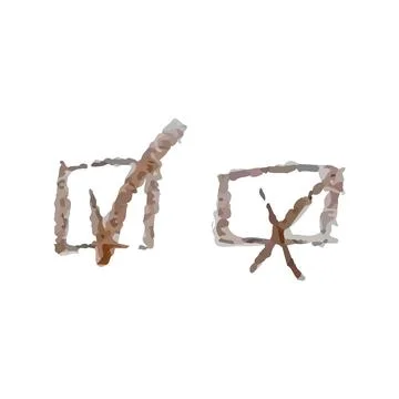 Brown check mark and cross are drawn in chalk, Tick and Cross icons Stock Illustration