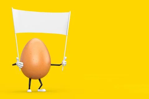 Brown Chicken Egg Person Character Mascot and Empty White Blank Banner with F Illustrazione stock