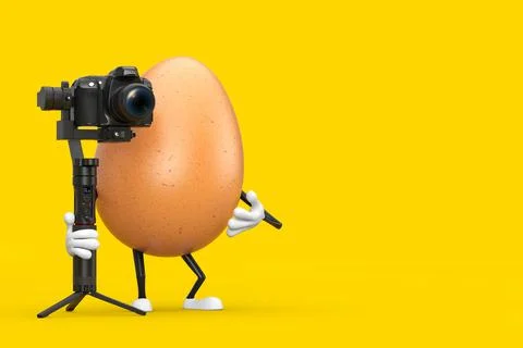 Brown Chicken Egg Person Character Mascot with DSLR or Video Camera Gimbal St Stock Illustration