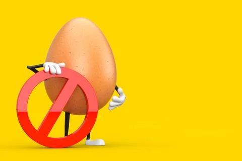 Brown Chicken Egg Person Character Mascot with Red Prohibition or Forbidden S Illustrazione stock